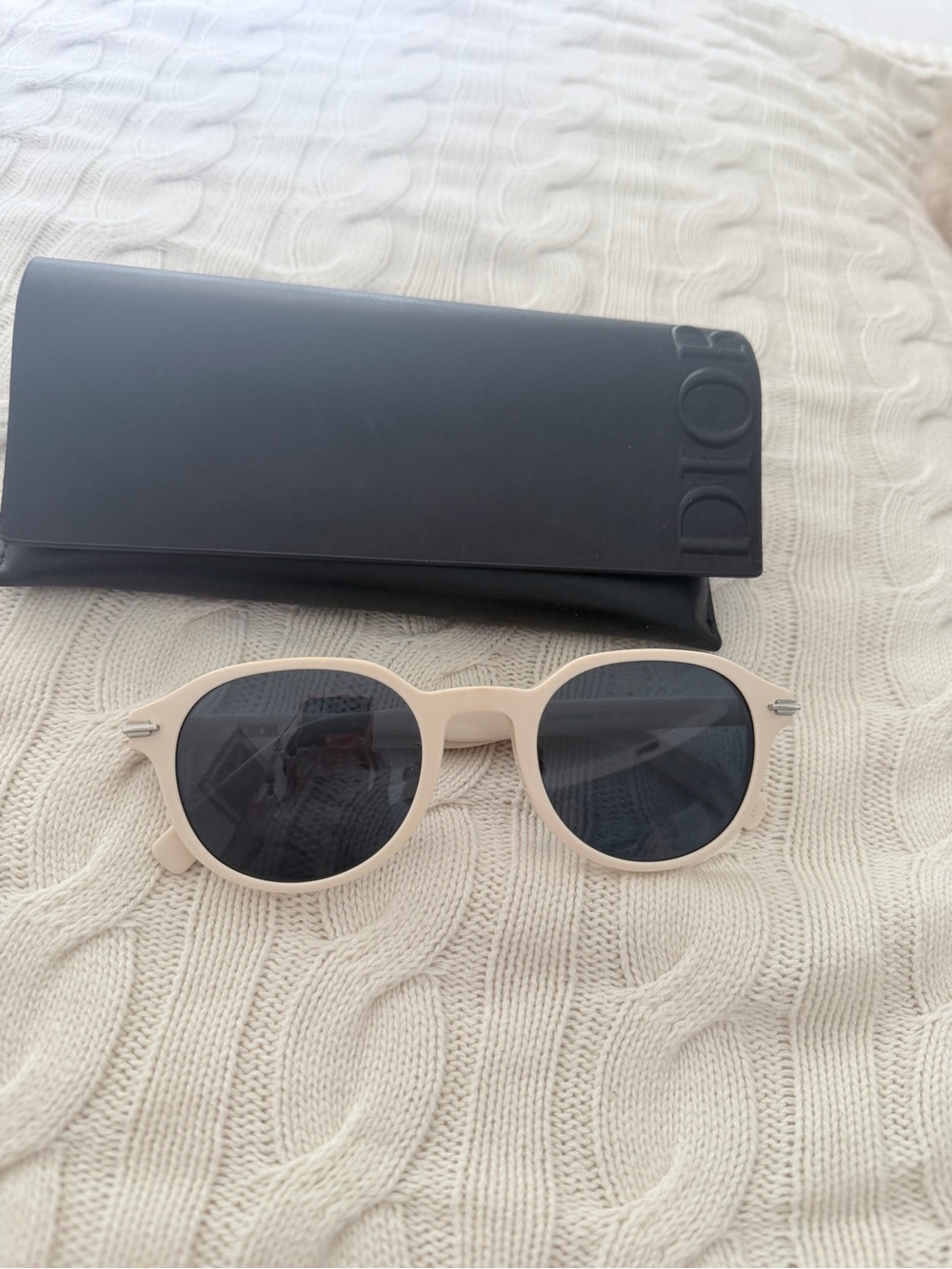 Dior Round Sunglasses in Cream Frame with Black Lenses